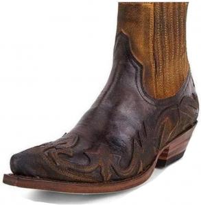 Мужские ковбойские ботинки с низким каблуком, заостренным носком, выполненные из PU кожи с вышивкой и принтом, повседневные рыцарские ботинки ретро классические, унисекс, короткие, для весны и осени (Цвет: темно-коричневый женский / 5.5 мужской) Dhaey