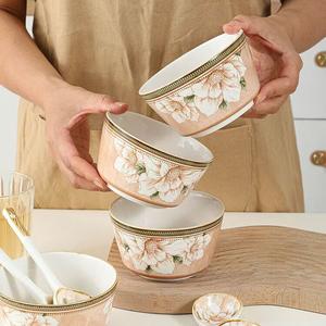 Ceramics Набор керамической посуды Camellia, пиалы и тарелки, бытовые подглазурные цветные миски для лапши и супа, подходящие для микроволновой печи, чаши Shishang 11 см, набор из 2 предметов