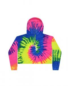 Женская укороченная толстовка с капюшоном в технике тай-дай Colortone, цвет neon rainbow