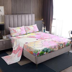 Erosebridal Комплект постельного белья Cute Axolotl с принтом морских животных в желто-розовой гамме, Pink