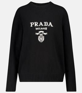 Свитер из шерсти и кашемира с логотипом Prada, черный