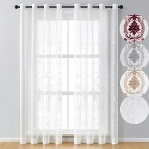Комплект из 2 прозрачных штор, спальня, прозрачная штора с цветочной вышивкой и люверсами, шторы из вуали, украшение для гостиной, белые, 140x145 см Koheim