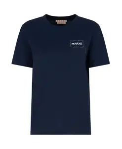 Футболка с круглым вырезом и синим логотипом Marni, синий