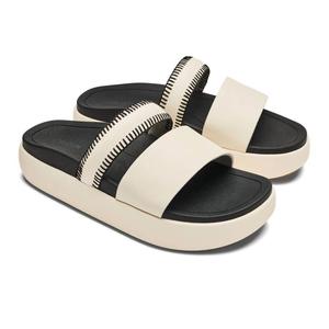 Women's Pae Leather Slide Sandal In White Sand/lava Rock OluKai