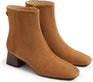 Женские ботильоны Coutgo с низким толстым каблуком, квадратным носком, боковой молнией, зимние праздничные туфли, Brown