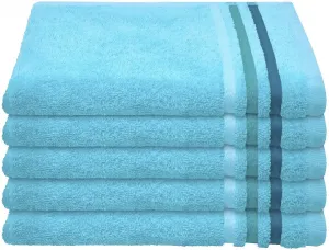 Гостевые полотенца Schiesser "Skyline Color из 100% хлопка с элегантной полосатой каймой", (набор, 5 шт.), MADE IN GREEN by OEKO-TEX 30х50 см (5 шт.), бирюзовый