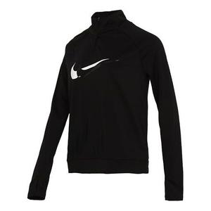Футболка (WMNS) Nike DRI-FIT Half Zipper Quick Dry Reflective Sports Long Sleeves Black T-Shirt, черный