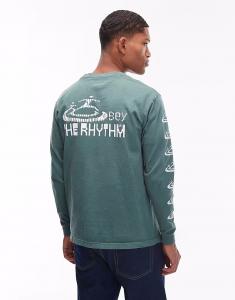 Футболка с длинным рукавом the Rhythm с принтом на спине зеленого цвета Obey