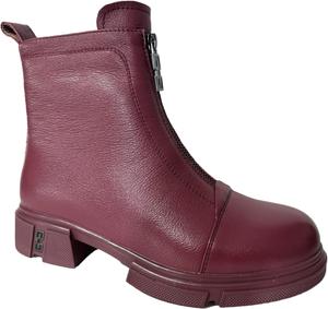 Женские кожаные боевые ботинки с передней застежкой-молнией, массивной подошвой на платформе, длиной до щиколотки Generic, Wine Red