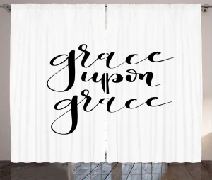 Штора в деревенском стиле ABAKUHAUS Grace Saying, вдохновляющая надпись, присборенная штора из тесьмы для спальни с петлями и крючками, 280 x 225 см, цвет: угольно-серый и белый Abakuhaus