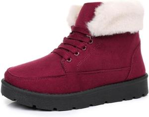 Зимние ботинки с меховой подкладкой для женщин и мужчин, теплые, на шнуровке, замшевые, на платформе, удобные, милые, противоскользящие, на плоской подошве, термоботинки для повседневной носки и прогулок на улице Generic, красный