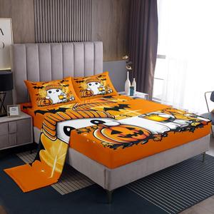 Erosebridal Комплект постельного белья Happy Halloween Kids с принтом привидений тыкв и летучих мышей, Orange