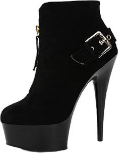 Ботильоны Huhren больших размеров для танцев на шесте, 6-дюймовые шпильки с боковой молнией, платформенные ботинки, сексуальные туфли для стриптиза и клубных выступлений, Black