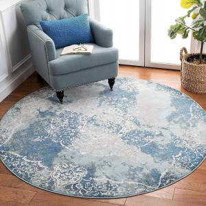 SAFAVIEH Aria коллекция ковер 196 x 196 см - круглый, Light Blue & Ivory, Overdyed медальон состаренный дизайн, не линяет и прост в уходе, идеален для помещений с высокой проходимостью в гостиной, спальне (ARA187M)