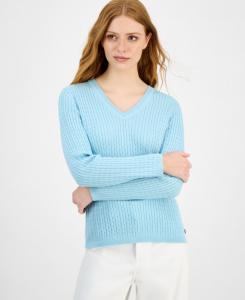 Женский свитер крупной вязки с V-образным вырезом, только онлайн Nautica Jeans, Porcelain Blue