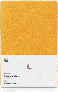 Простыня на резинке Terry 150x200 см - Простыня на резинке из махры для матрасов глубиной до 25 см - Теплая простыня на резинке из махры в цвете "Острая горчица" - Желтая Blumtal