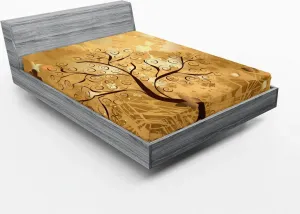 Простыня на резинке ABAKUHAUS Дерево, композиция Dirt Art с переплетающимися ветвями и силуэтами бабочек, 140 x 200 см, коричневый и светло-коричневый Abakuhaus