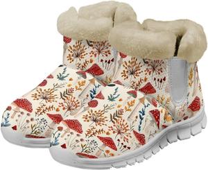 Зимние ботинки Howilath с принтом грибов для женщин, противоскользящие с меховой подкладкой, пушистые снежные сапоги, Aesthetic Mushroom Print