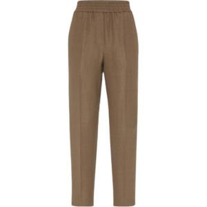 Брюки мешковатые на манжете из флюид твила Brunello Cucinelli, Cocoa