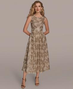 Женское платье без рукавов с цветочным принтом, А-силуэта Donna Karan New York, Sand