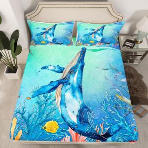 Erosebridal Комплект постельного белья Whale с морским принтом китов и звезд в бирюзовых тонах, Multi 07