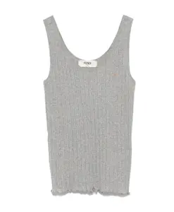 Светло-Серый топ без рукавов с широким вырезом горловины Fendi, серый