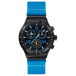 SWATCH Новые часы Chrono Collection, кварцевый механизм, унисекс, 43 мм, черный циферблат, корпус из нержавеющей стали, тканевый ремешок
