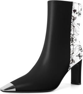 Женские ботильоны AUMOTED на толстом каблуке с высокой платформой, серебристой носовой частью, квадратным носком, боковой молнией, модные короткие ботинки, каблук 3,5 дюйма