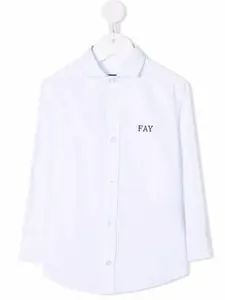 Рубашка с длинными рукавами и вышитым логотипом Fay Kids, белый