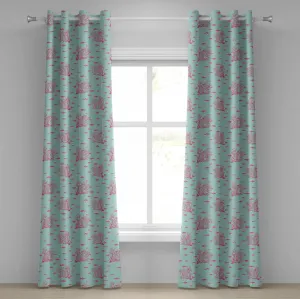 Шторы ABAKUHAUS Coral с люверсами, рисунок на воде с милыми рыбками и пузырьками в виде кораллового рифа, декоративные двухпанельные шторы, 280 см x 225 см, цвет: темно-коралловый, нежно-голубой Abakuhaus