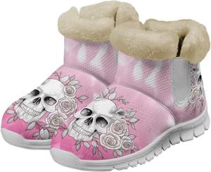 Женские зимние ботинки с противоскользящей подошвой, утепленные флисом, для улицы и дома Glomenade, Pink Gradient Skull
