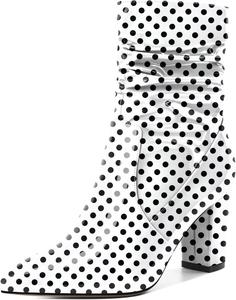 Женские свободные ботильоны Mettesally с высокими массивными каблуками, заостренным носком, боковой молнией, каблук 3,5 дюйма, полусапожки для платья, Patent Polka Dot
