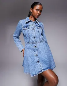 Светлое джинсовое платье мини с длинными рукавами River Island