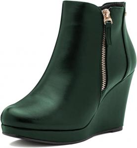 Женские модные ботильоны на танкетке Miss Left, закрытый носок, двойная молния, высокий каблук, короткие ботинки, модная обувь для вечеринок, размер 4-16 US, Dark Green