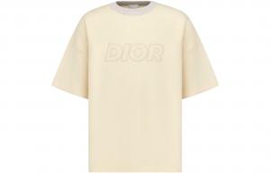 Dior Мужская футболка цвета экрю с круглым вырезом, умеренным прямым кроем