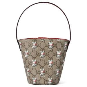 GUCCI Сумка-ведро GG Supreme из холста детская бежевая и темно-коричневая