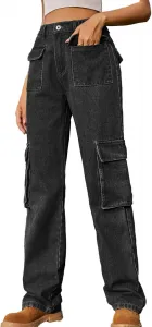 Женские карго джинсы casual с высокой посадкой, прямые, стрейч