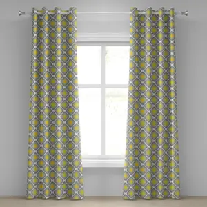 Штора с люверсами ABAKUHAUS Ikat, повторяющиеся узоры иката, связанные пучками, принт в старинном стиле, декоративные двухпанельные шторы, 280 см x 225 см, белый, желтый, серый