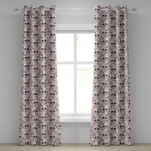 Штора на люверсах ABAKUHAUS с изображением черепа, традиционный мексиканский узор на Хэллоуин, День мертвых, Роза, ужасы, народный мотив, декоративные двухпанельные шторы, 280 см x 245 см, цвет: белый, румяно-черный Abakuhaus