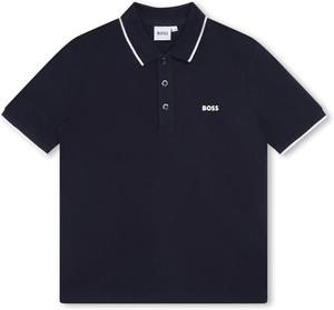 Поло с коротким рукавом для мальчиков BOSS, мягкое и дышащее, школьная форма с полосатым воротником, Blue