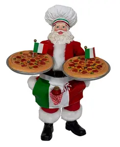 11-Дюймовый Санта-повар из ткани Фабрише держит два подноса с пиццей Kurt Adler, red