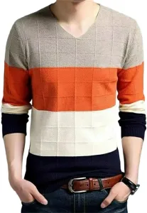 Мужской свитер с v-образным вырезом, длинным рукавом и цветными блоками