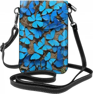 Сумочка для телефона с принтом в виде множества синих бабочек, сумка через плечо с магнитной застежкой и отделениями для карт, из искусственной кожи Ultra Fiber.