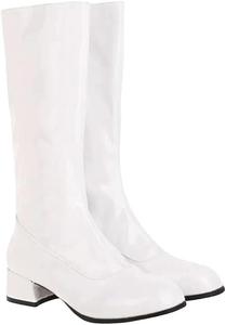 Женские высокие кожаные ботинки выше колена с квадратным носком, широким каблуком, длинные ботильоны, большие размеры, зимние теплые Generic, White