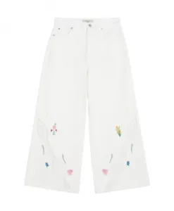 Белые джинсы с широкими штанинами и цветочной вышивкой. Weekend Max Mara, белый