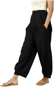 Женские льняные палаццо с широкими штанинами, хлопок, летние брюки на резинке