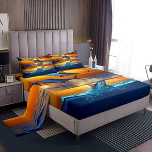 Erosebridal Комплект постельного белья Marlin Swordfish с принтом морской тематики и тропических рыб, Blue Orange