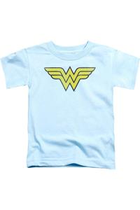 Футболка с логотипом Wonder Woman DC Comics, винтажный эффект, детская, с коротким рукавом Gildan, светло-голубой