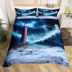 Erosebridal Чехол для одеяла Lighthouse с морским принтом и волнами, синий, Jcxs255