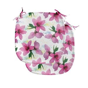 ABAKUHAUS Цветочная подушка на стул для столовой, эссенция лепестков ботаники, декоративная водонепроницаемая подушка с ремнями для кухонных сидений, 40 см x 40 см — упаковка из 2 шт., цвет фуксия желтый